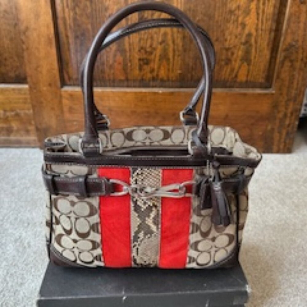 Coach | Hampton Tote, Python, Brown Suede, Orange… - image 1